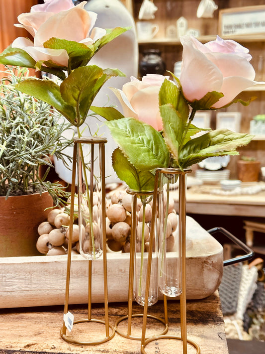 3 Connected Glass Bud Vases