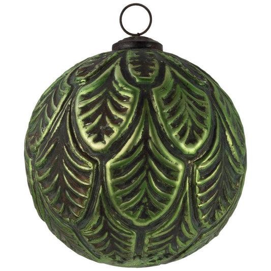 4" Dia. Grandeur Green Glass Christmas Ornament