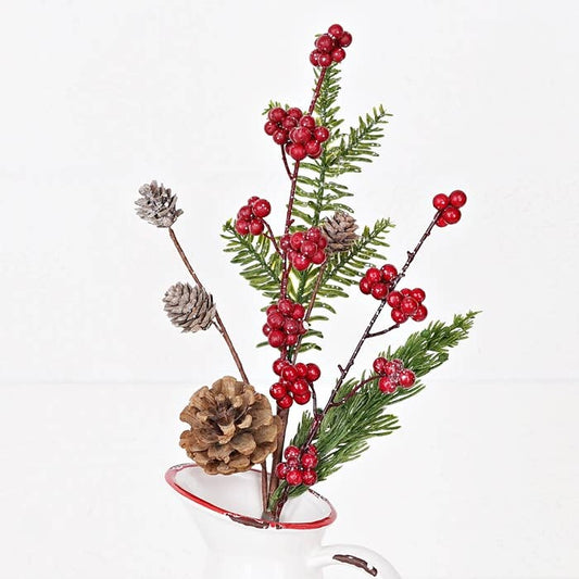 30845- 18in Spray-Mix Pines w. Red Pepperberry and Pinecones